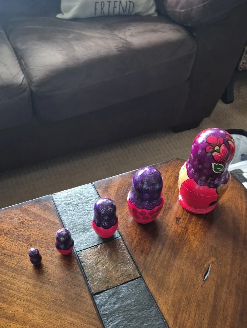 Hand-Painted Purple and Pink Russian Nesting Dolls - Decorative Matryoshka Set